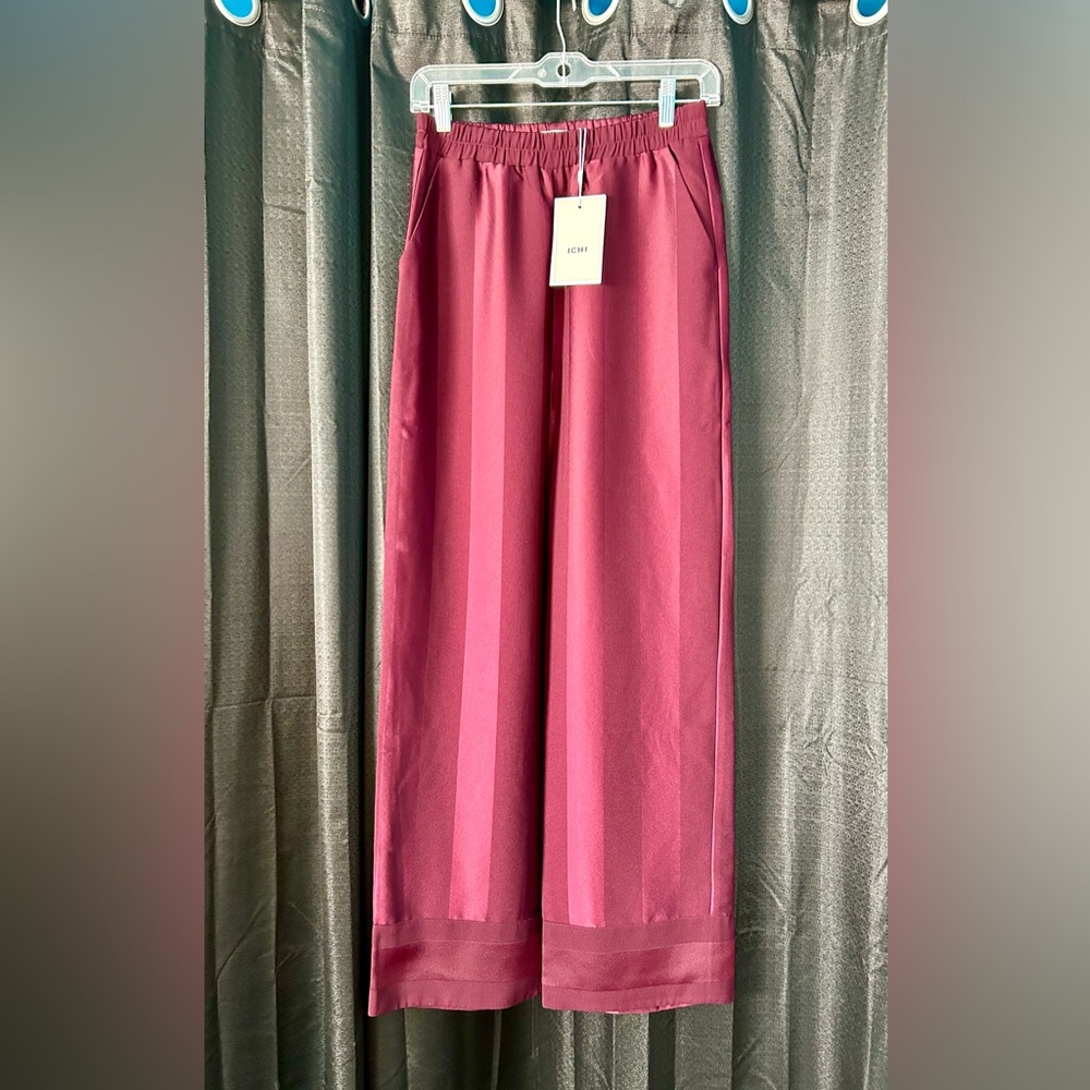 NWT ICHI Burgundy Striped Pants, Size XS